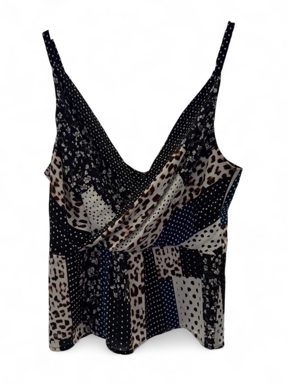 CAbi Black & Tan Patchwork V-Neck Camisole